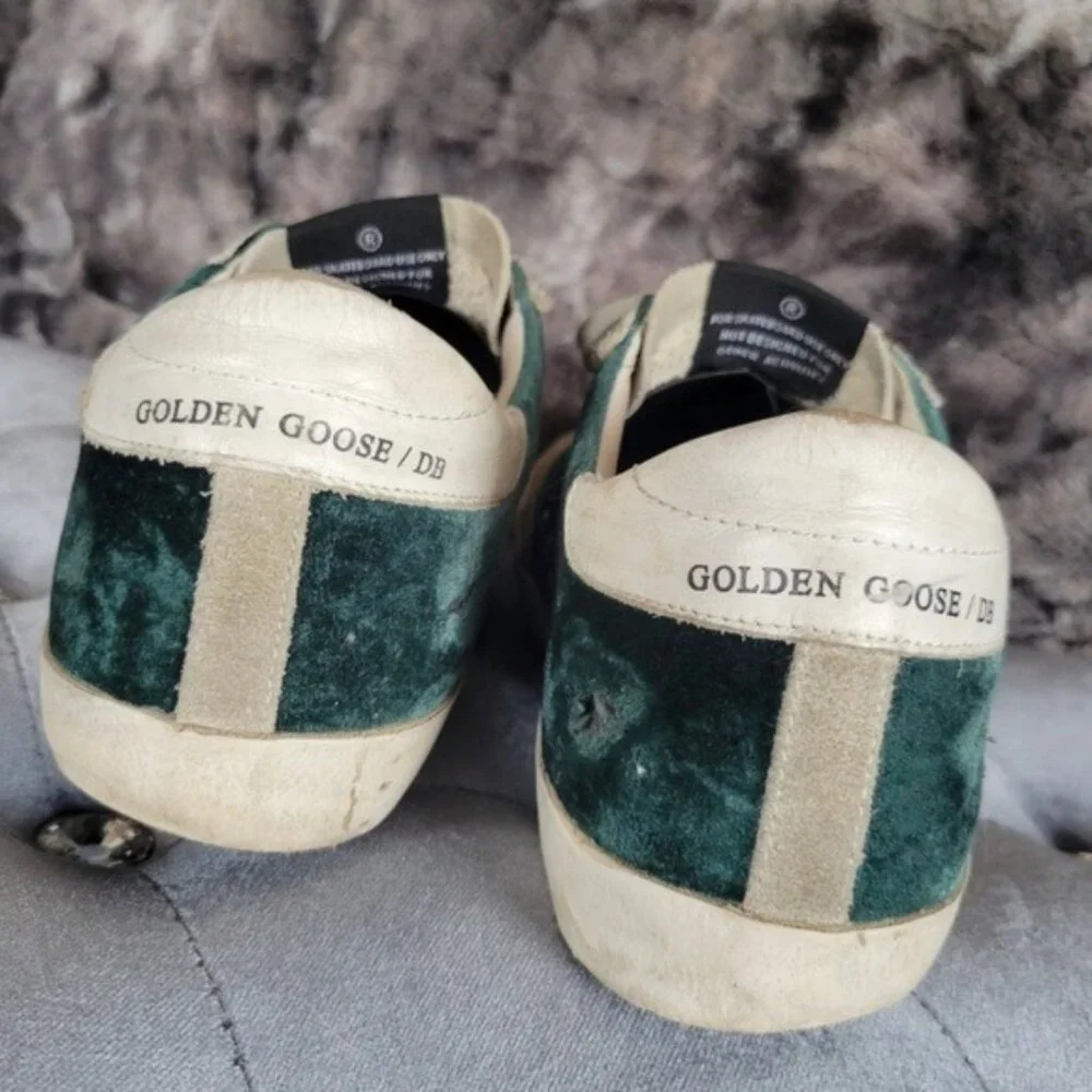 Golden Goose Superstar Suede Green Velvet Glitter Low-Top Sneakers Size 9 - Picture 2 of 14